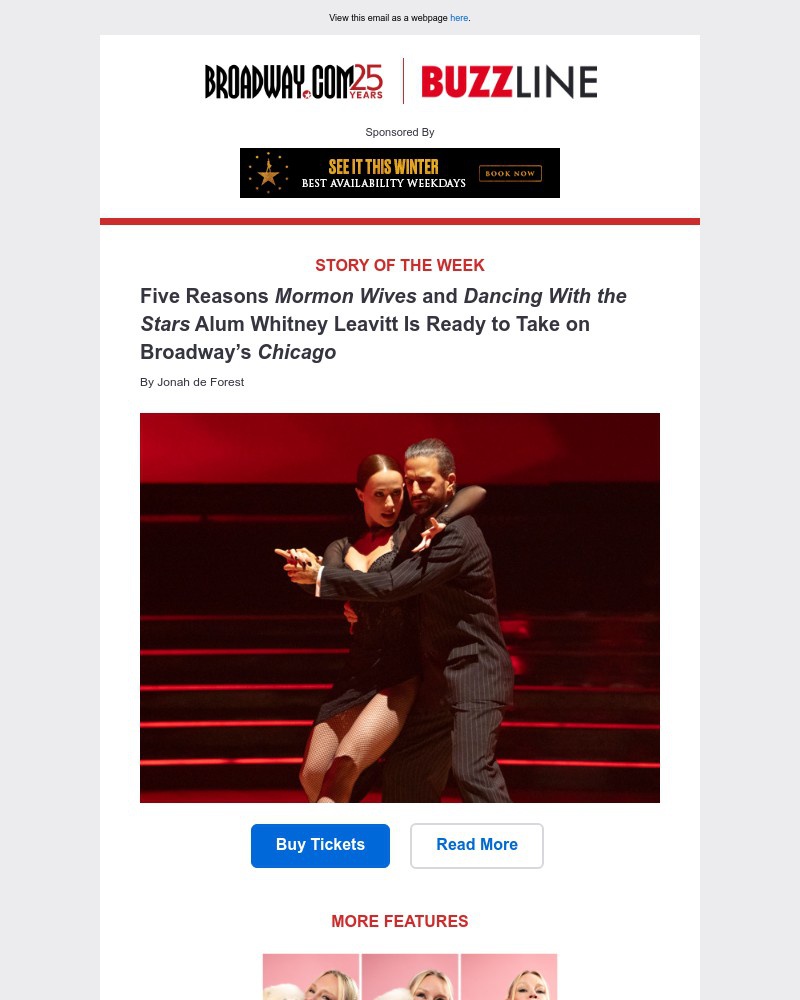 Screenshot of email sent to a Broadway NYC Newsletter subscriber