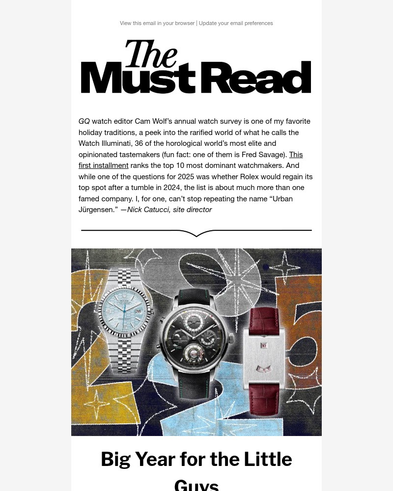 Screenshot of email sent to a GQ Newsletter subscriber