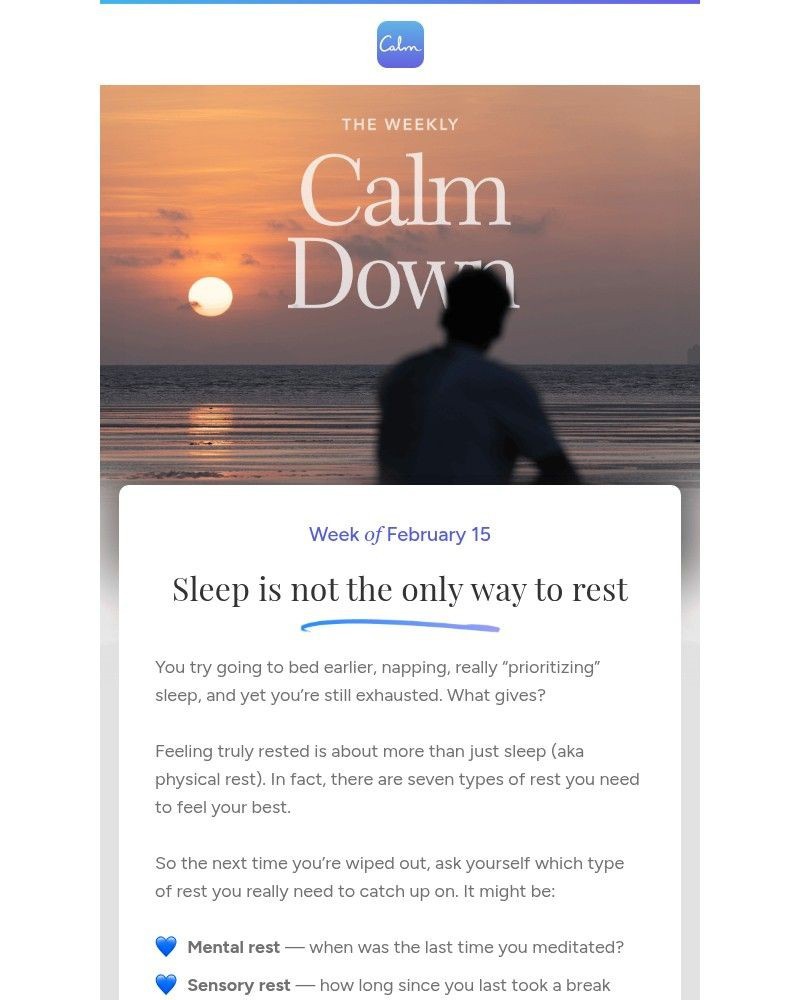 Screenshot of email sent to a Calm Registered user