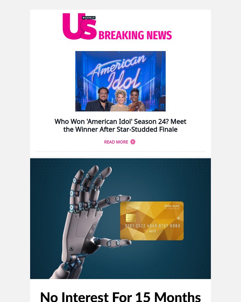Screenshot of email sent to a Us Weekly Newsletter subscriber