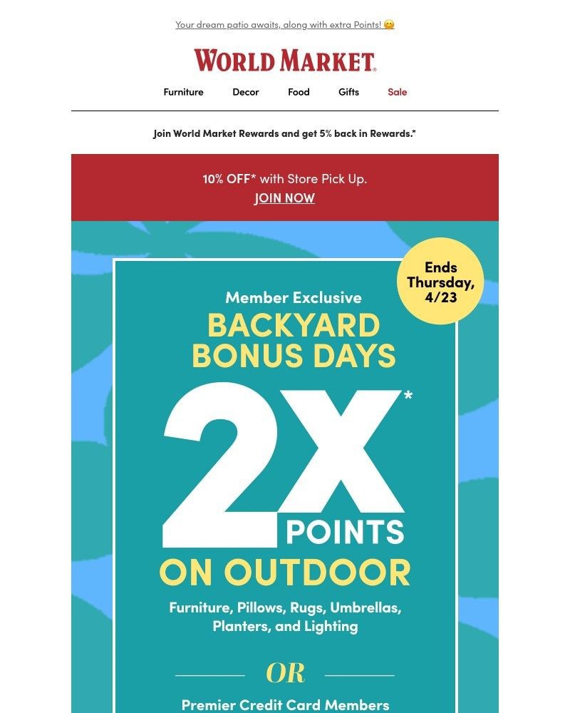 Screenshot of email sent to a World Market Cart abandoner