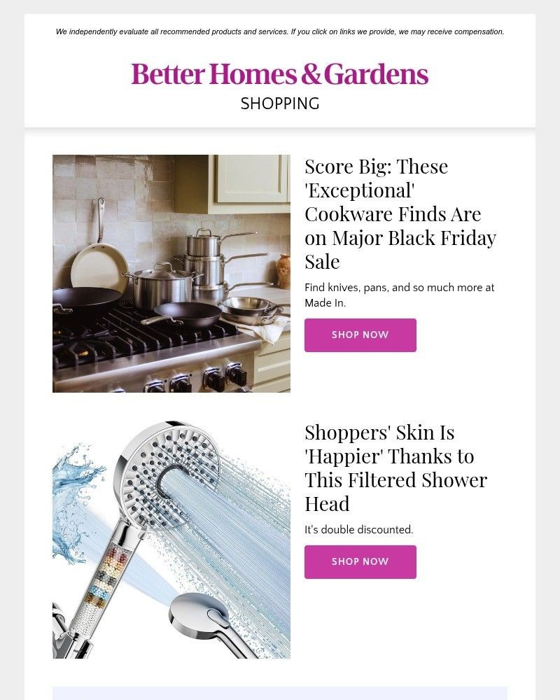 Screenshot of email sent to a Better Homes and Gardens Newsletter subscriber