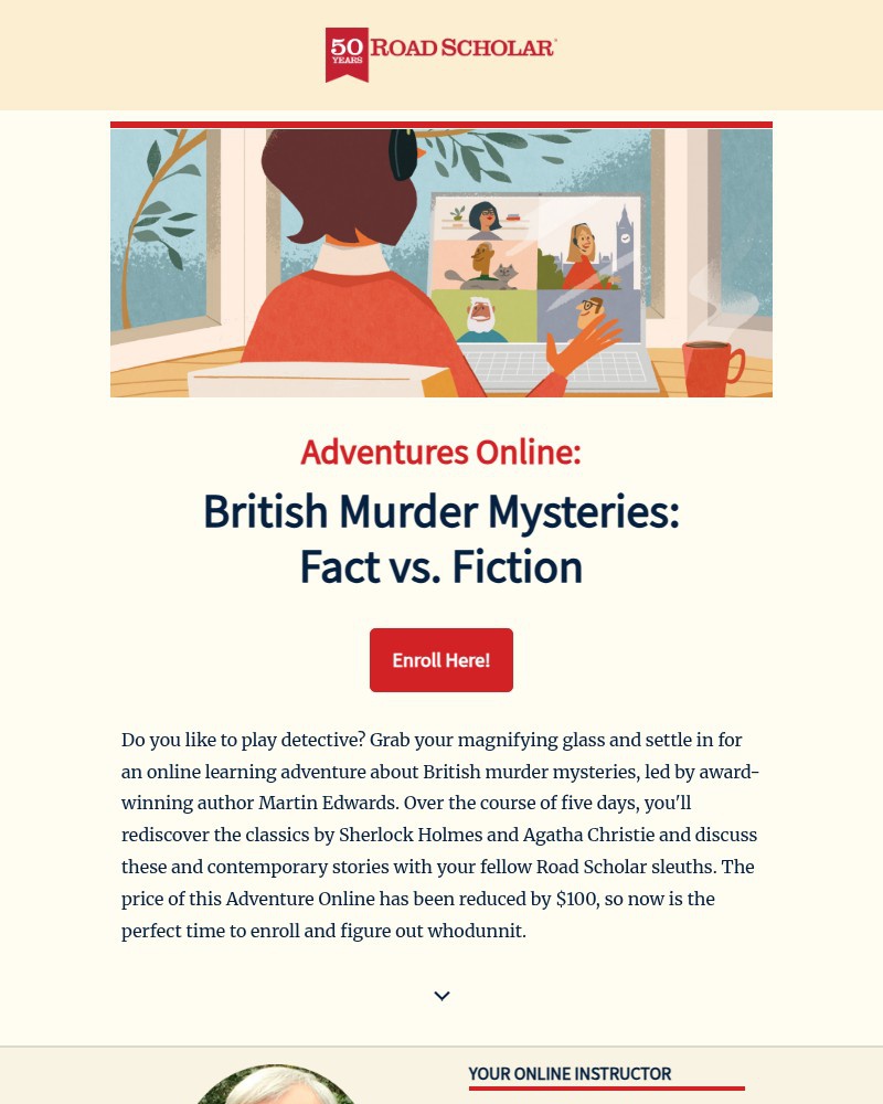 Screenshot of email sent to a Road Scholar Newsletter subscriber