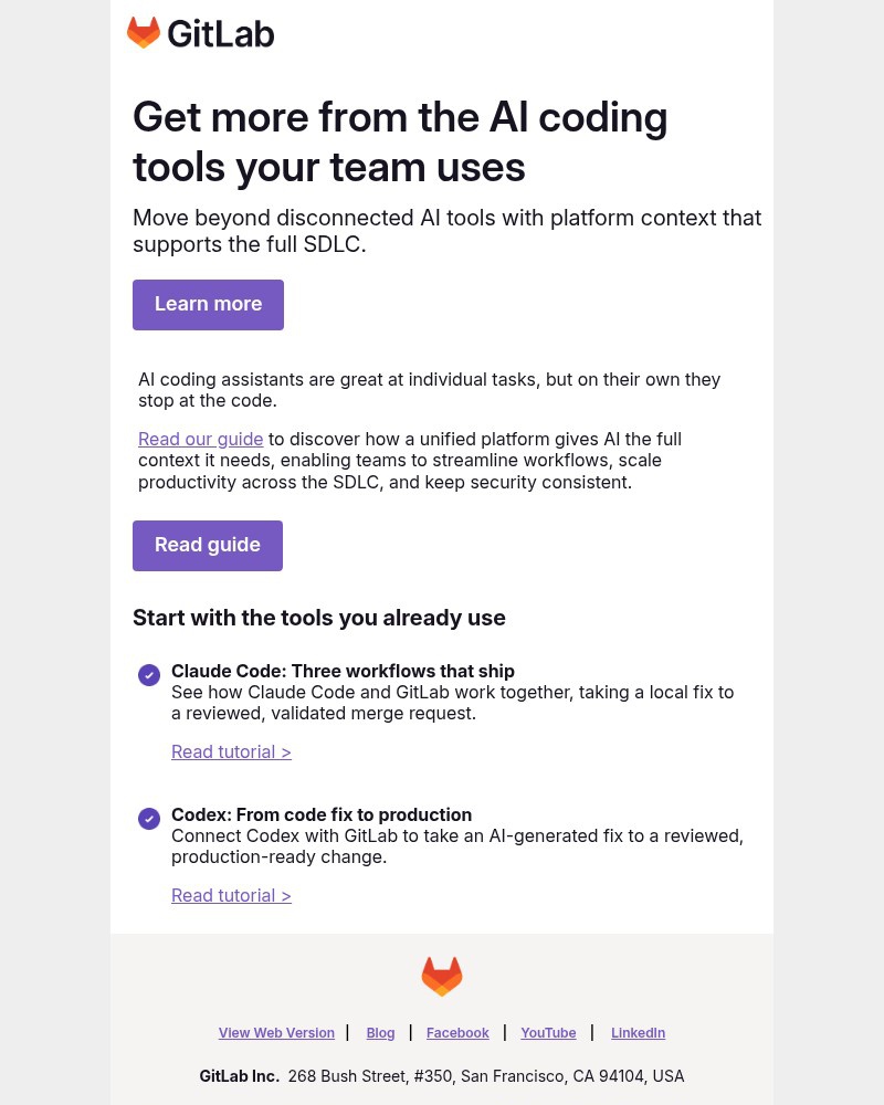 Screenshot of email sent to a GitLab Newsletter subscriber