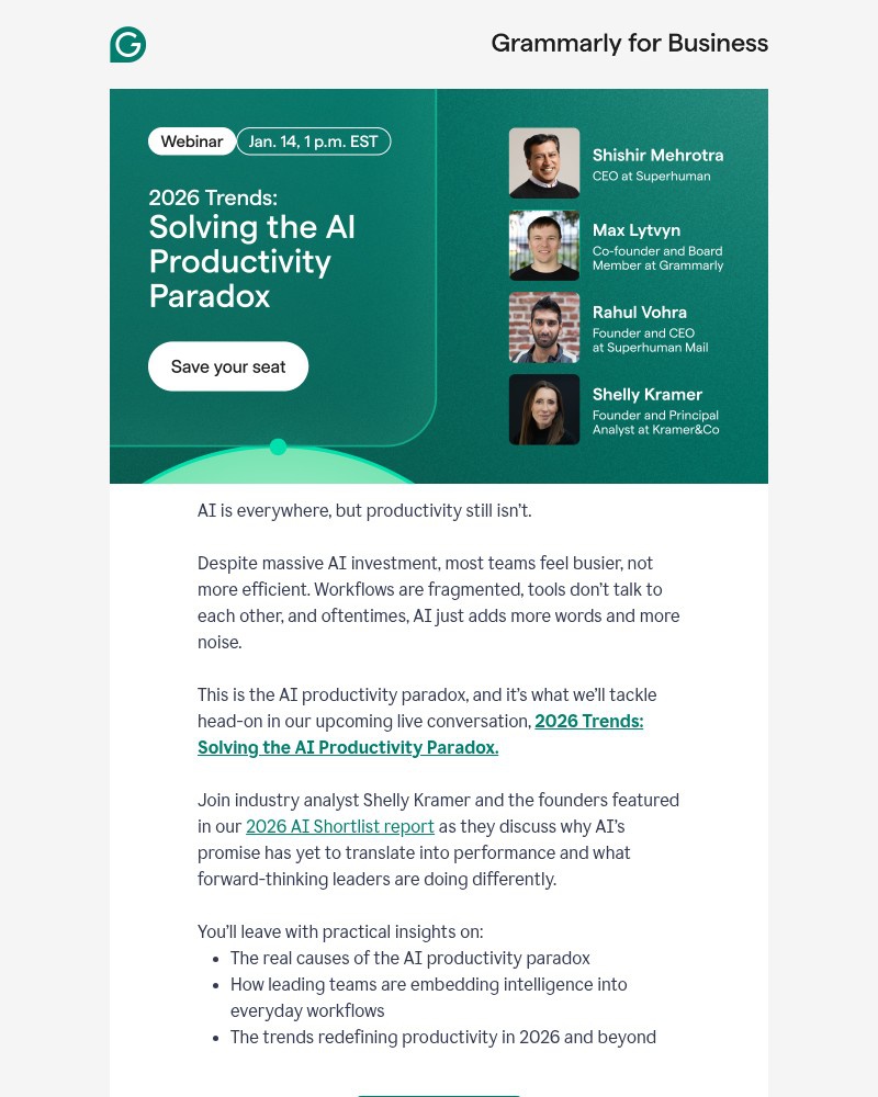 Screenshot of email sent to a Grammarly Registered user