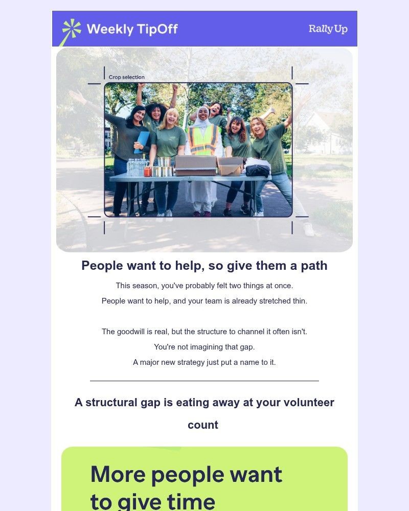 Screenshot of email sent to a RallyUp Newsletter subscriber