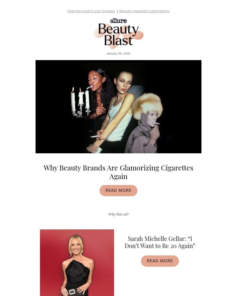 Screenshot of email sent to a allure Newsletter subscriber