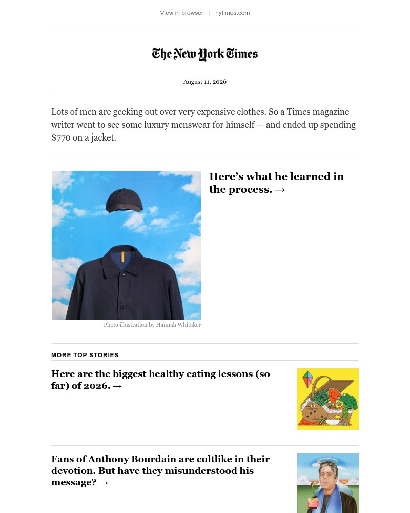 Screenshot of email sent to a The New York Times Customer
