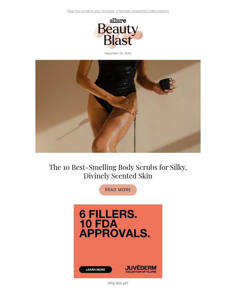 Screenshot of email sent to a allure Newsletter subscriber