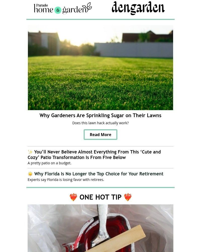 Screenshot of email sent to a Parade Newsletter subscriber