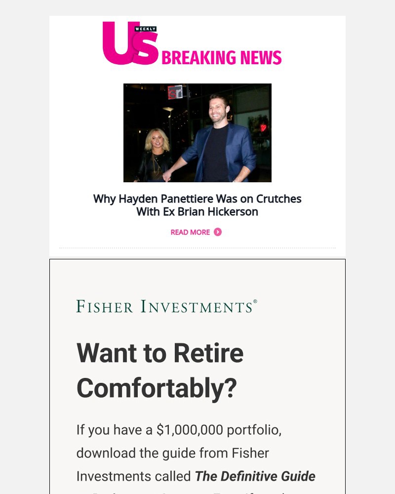 Screenshot of email sent to a Us Weekly Newsletter subscriber