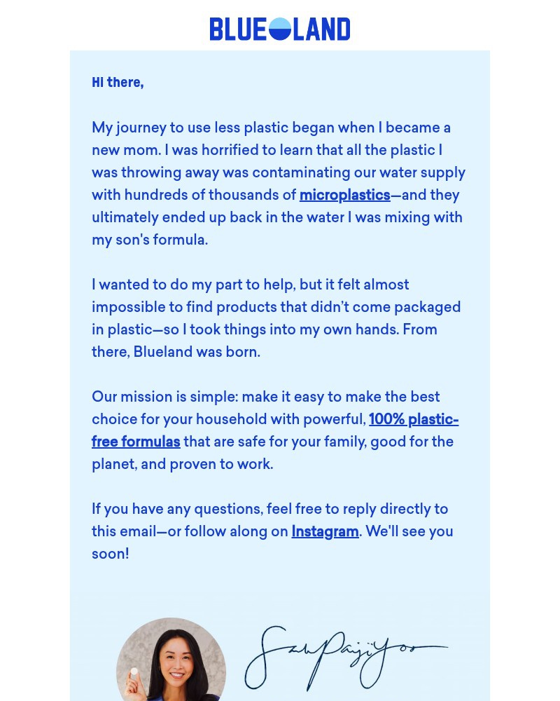 Screenshot of email sent to a Blueland Newsletter subscriber