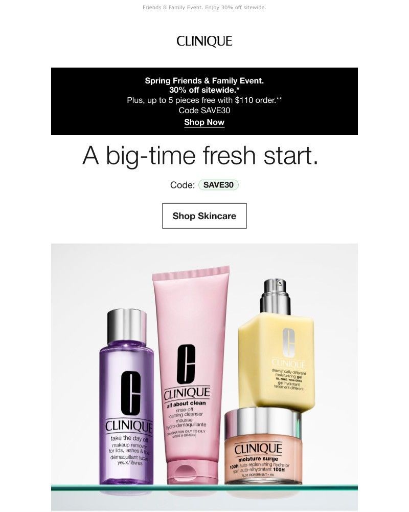 Screenshot of email sent to a Clinique Newsletter subscriber