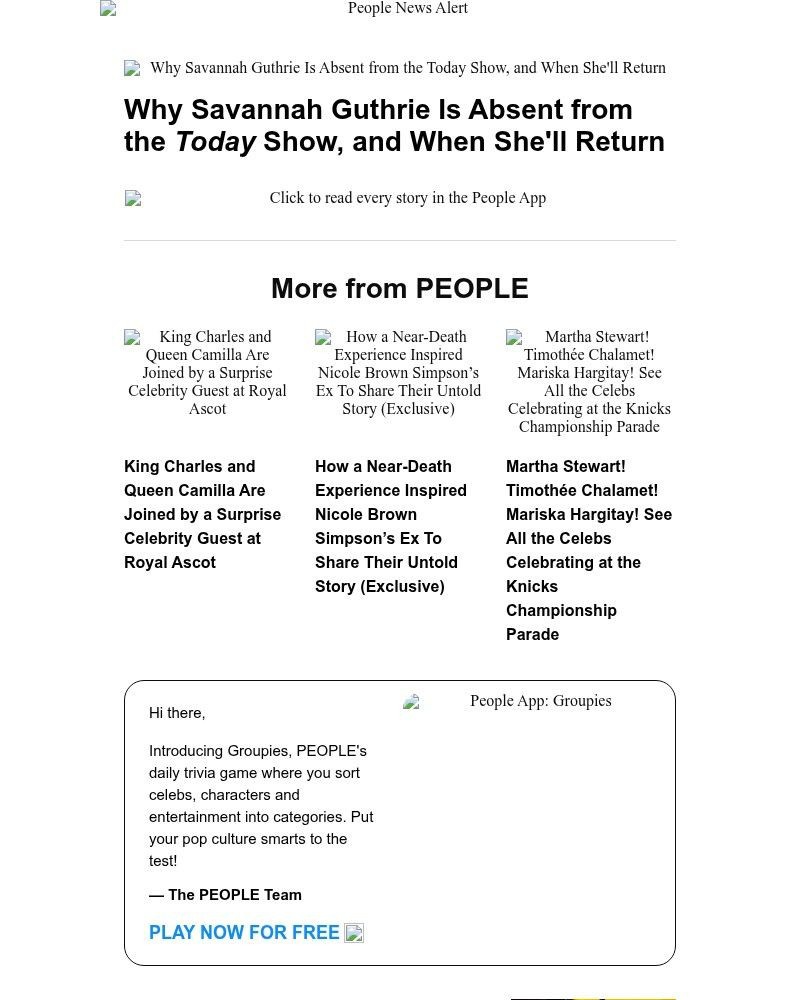 Screenshot of email sent to a People Newsletter subscriber