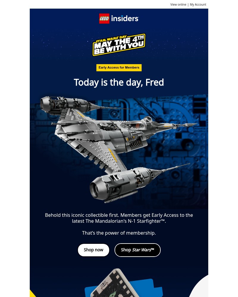 Screenshot of email sent to a Lego Registered user