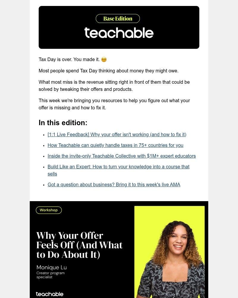 Screenshot of email sent to a Teachable Registered user