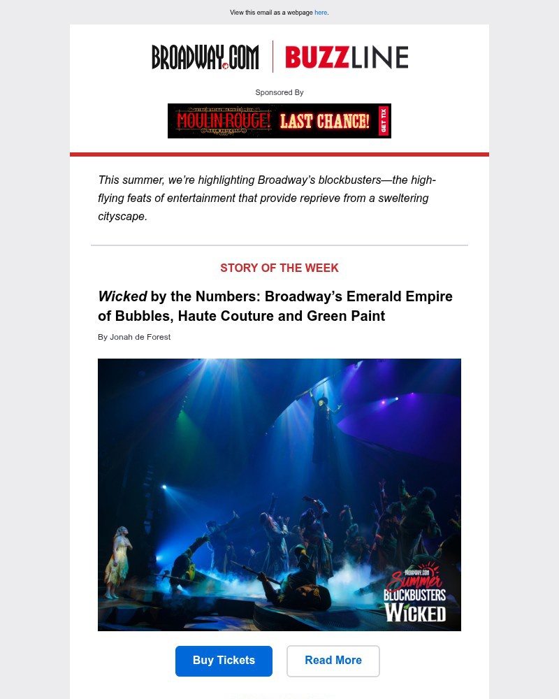Screenshot of email sent to a Broadway NYC Newsletter subscriber