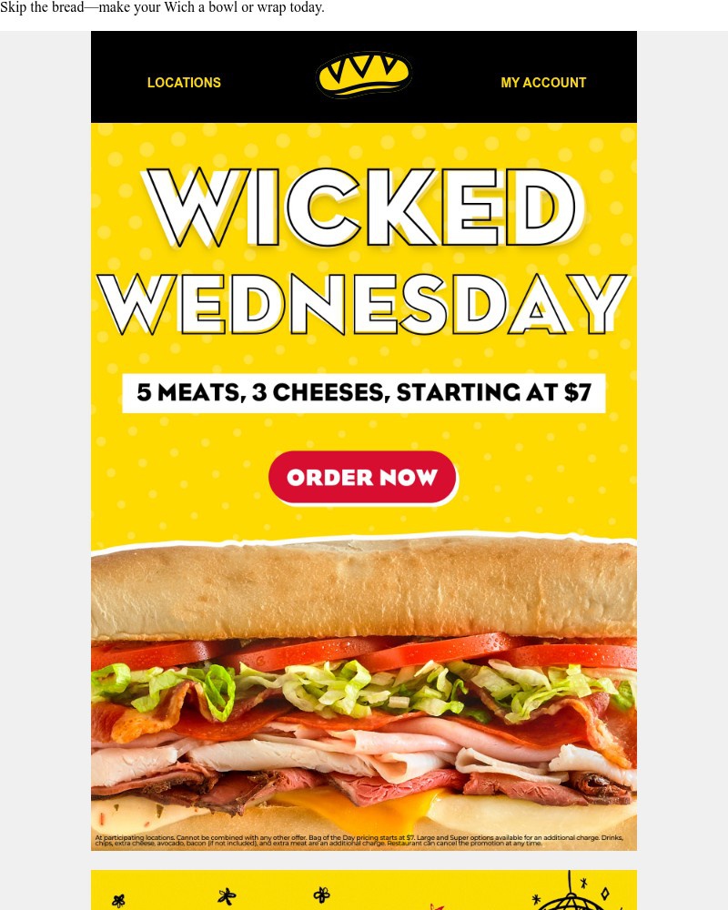 Screenshot of email sent to a Which Wich Registered user