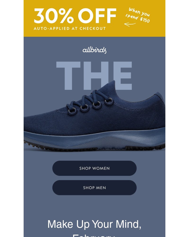 Screenshot of email sent to a Allbirds Newsletter subscriber