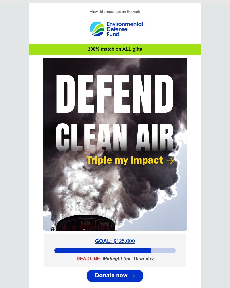 Screenshot of email sent to a Environmental Defense Fund Newsletter subscriber