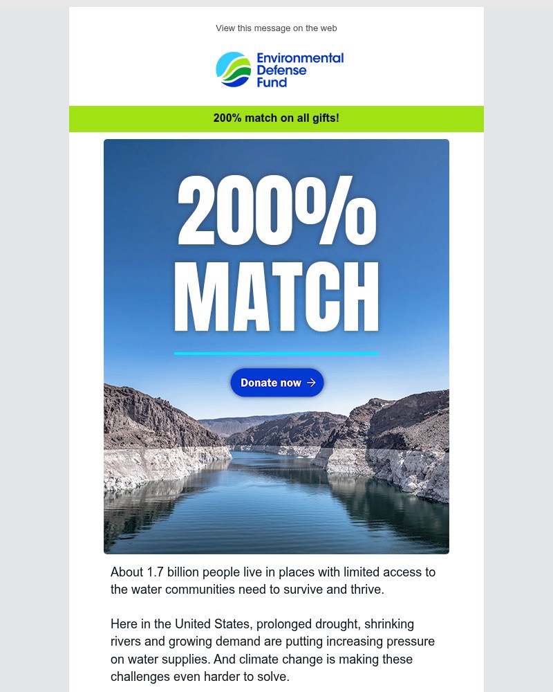 Screenshot of email sent to a Environmental Defense Fund Newsletter subscriber