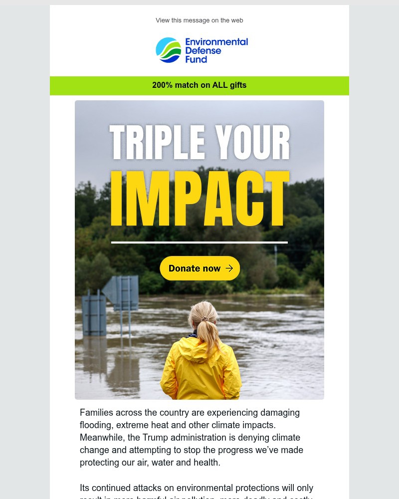 Screenshot of email sent to a Environmental Defense Fund Newsletter subscriber