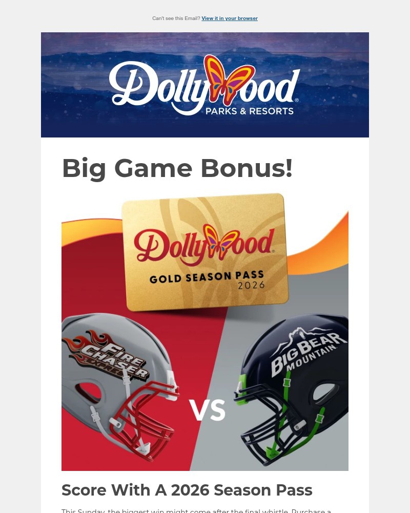 Screenshot of email sent to a Dollywood Newsletter subscriber