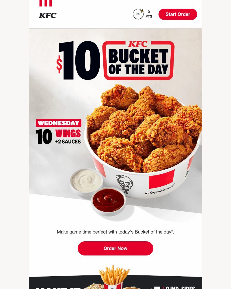 Screenshot of email sent to a Kentucky Fried Chicken Registered user