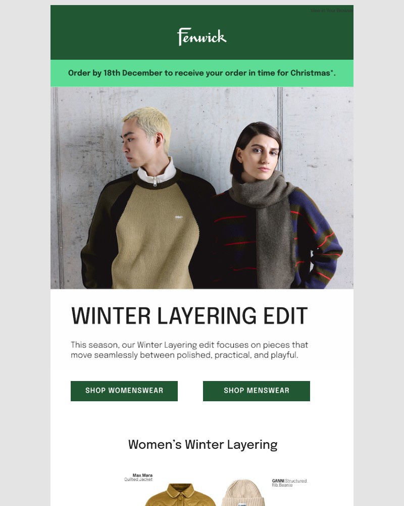 Screenshot of email sent to a Fenwick Newsletter subscriber