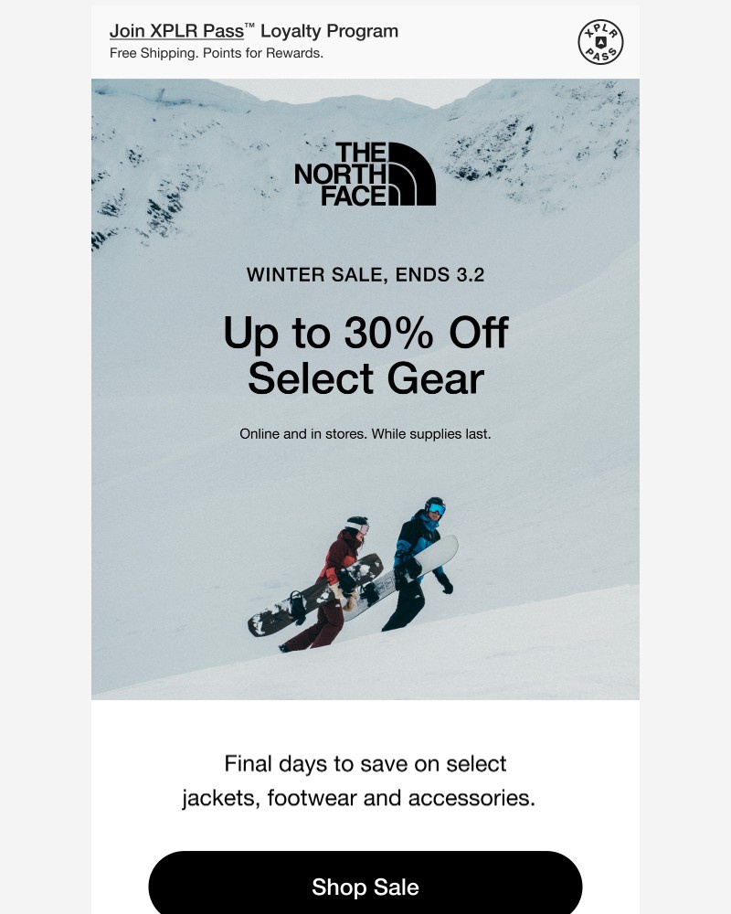 Screenshot of email sent to a The North Face Newsletter subscriber
