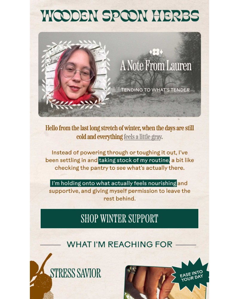 Screenshot of email sent to a Wooden Spoon Herbs Newsletter subscriber