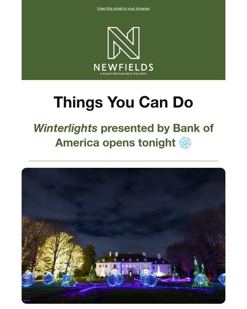 Screenshot of email sent to a Newfields Newsletter subscriber