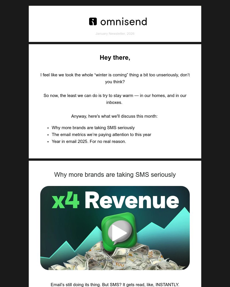 Screenshot of email sent to a omnisend Newsletter subscriber