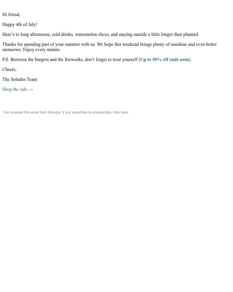 Screenshot of email sent to a Soludos Newsletter subscriber