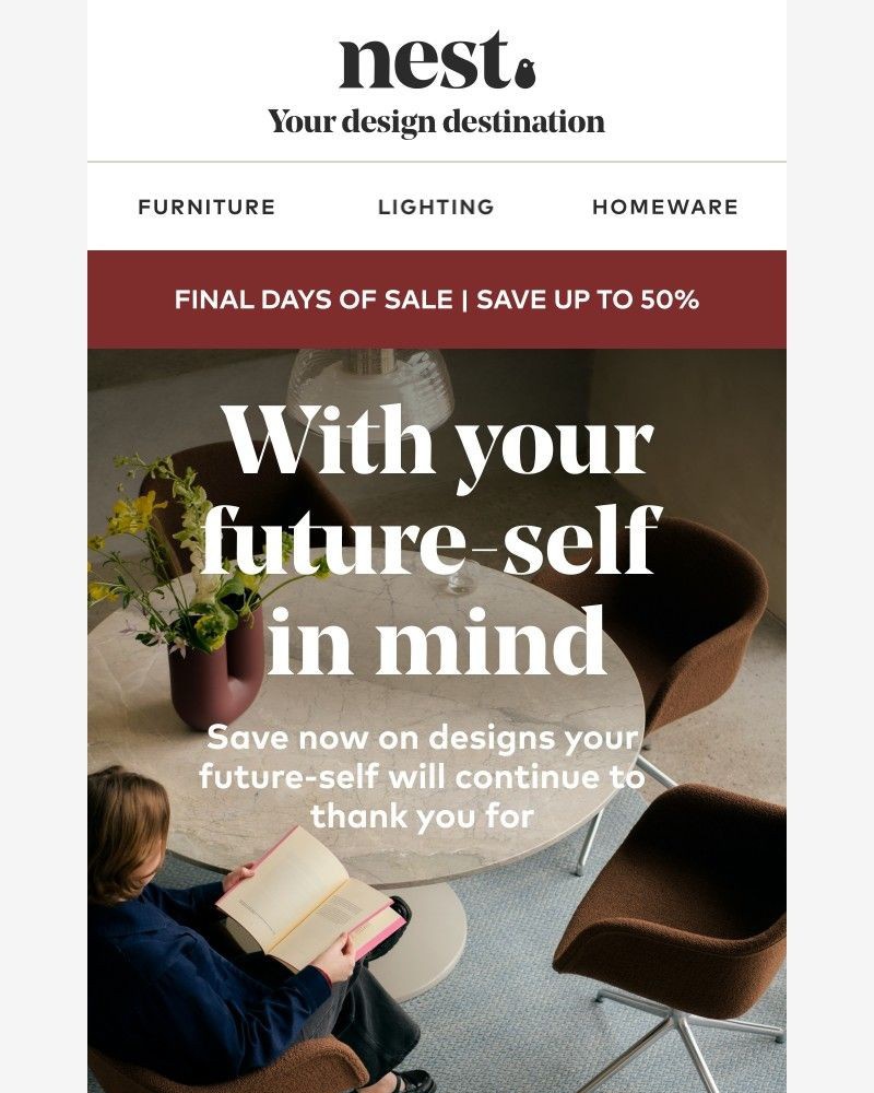 Screenshot of email sent to a Nest Furniture Cart abandoner