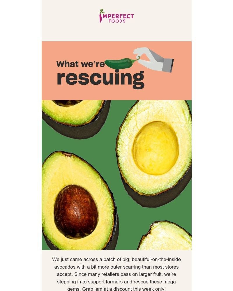 Screenshot of email sent to a Imperfect Foods Registered user