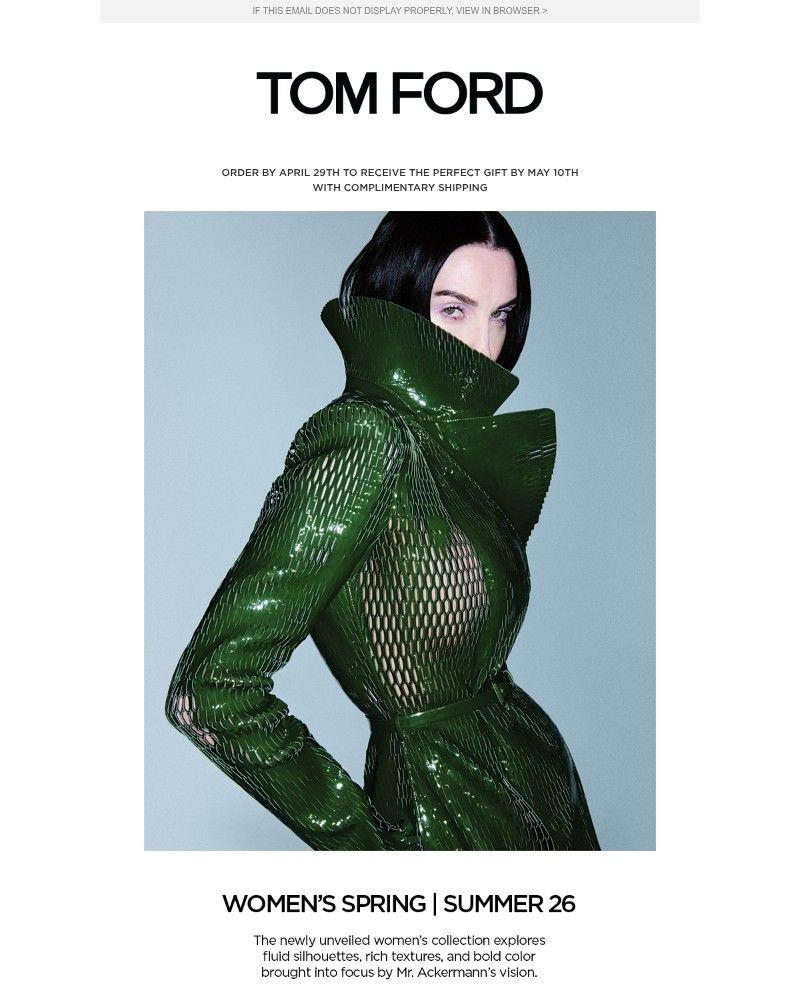 Screenshot of email sent to a Tom Ford Newsletter subscriber