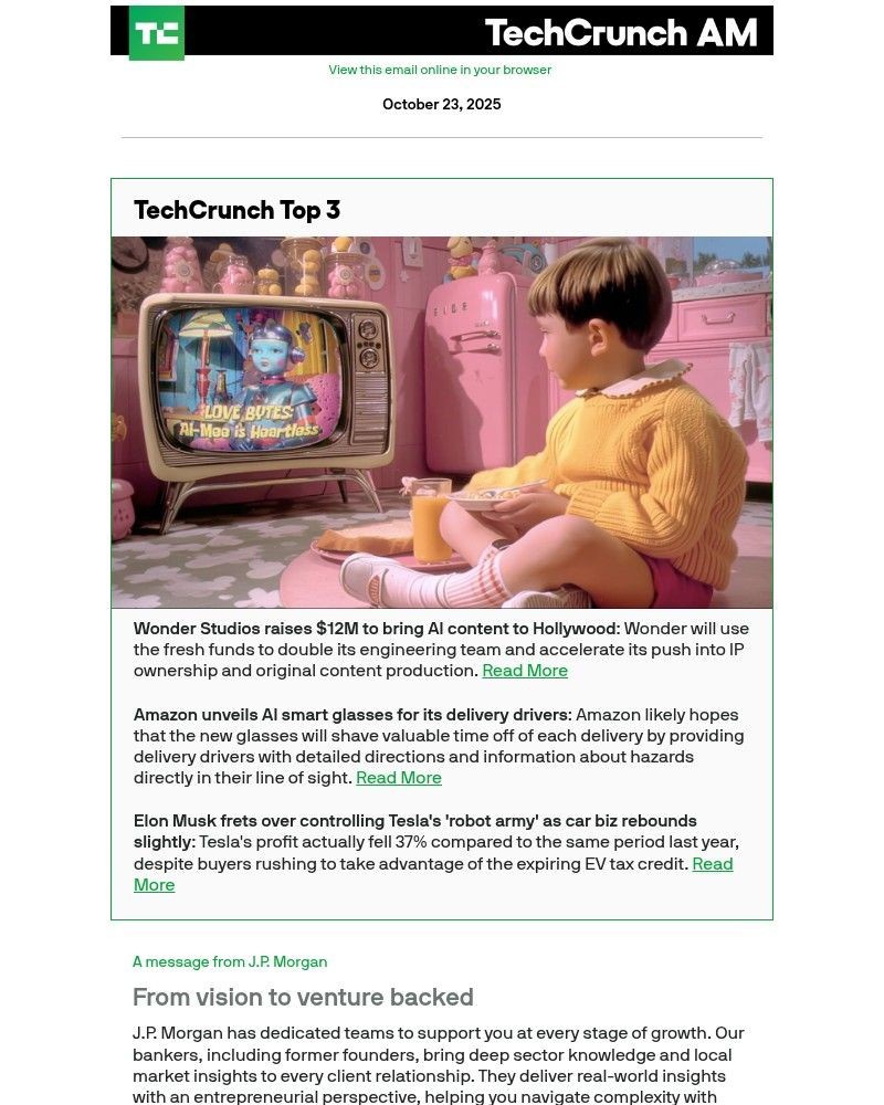 Screenshot of email sent to a Techcrunch Newsletter subscriber