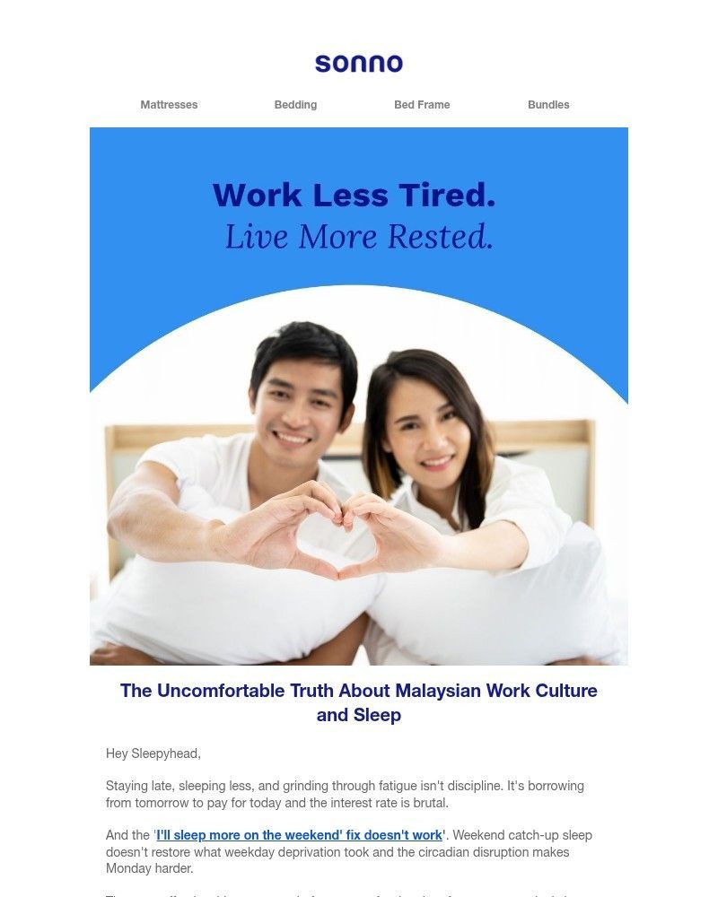 Screenshot of email sent to a Sonno Newsletter subscriber