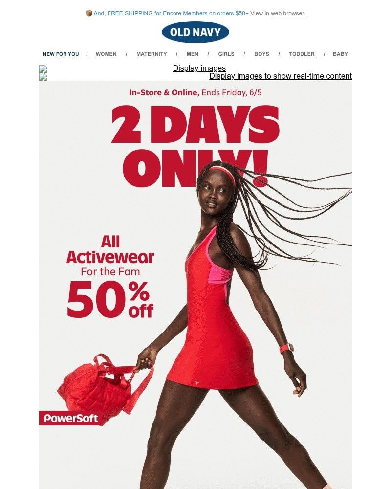 Screenshot of email sent to a Old Navy Newsletter subscriber