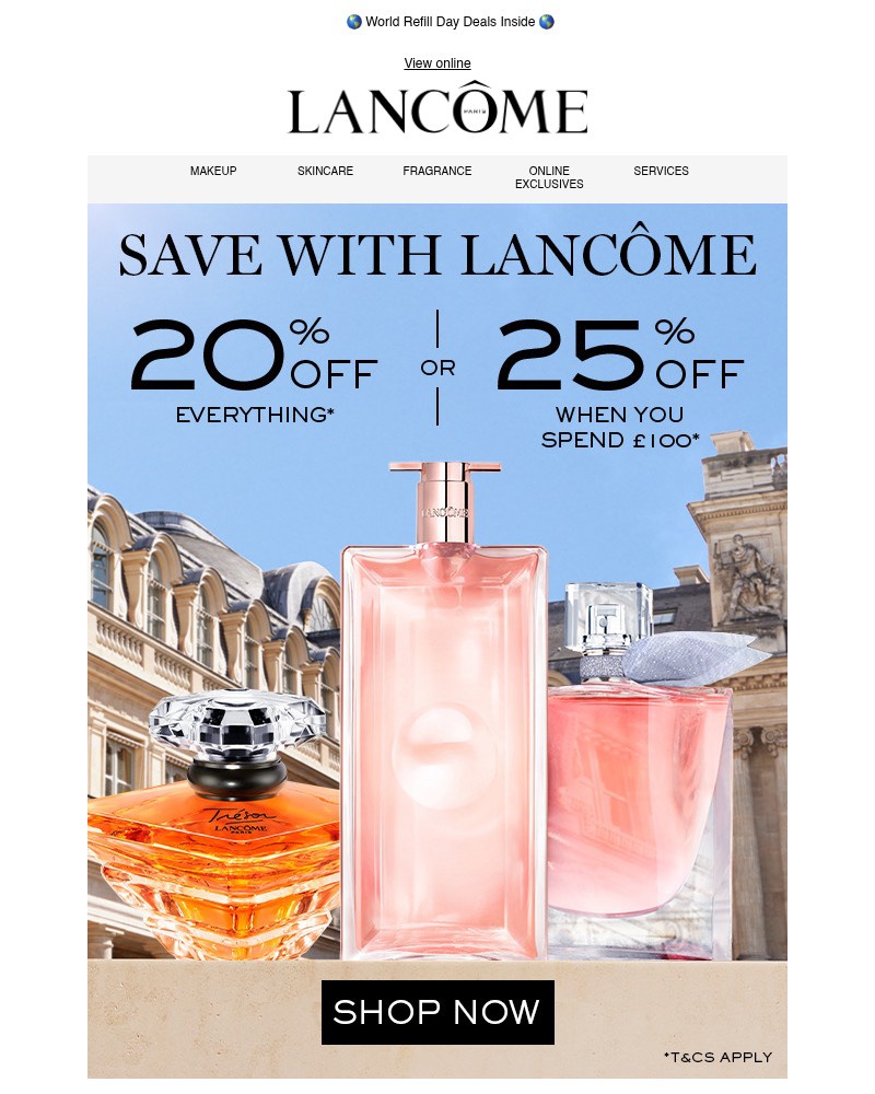 Screenshot of email with subject /media/emails/world-refill-day-restock-refill-save-on-lancome-684e56-cropped-482356e7.jpg