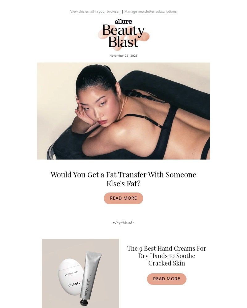 Screenshot of email sent to a allure Newsletter subscriber