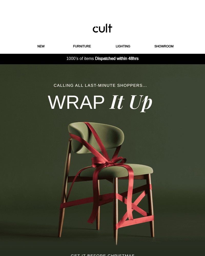 Screenshot of email sent to a Cult Furniture Cart abandoner