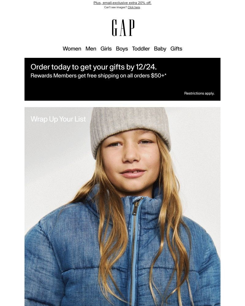 Screenshot of email sent to a Gap Newsletter subscriber