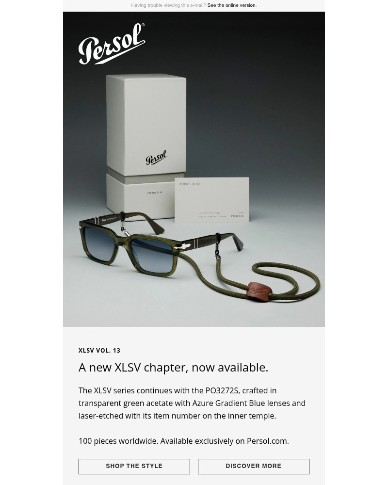 Screenshot of email sent to a Persol Newsletter subscriber