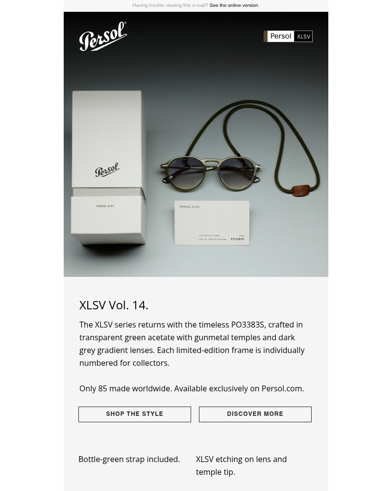 Screenshot of email sent to a Persol Newsletter subscriber