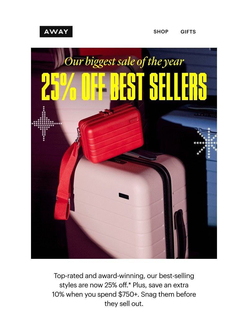 Screenshot of email sent to a Away Newsletter subscriber