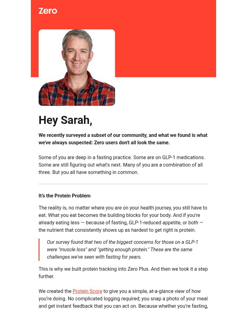 Screenshot of email sent to a Zero Registered user