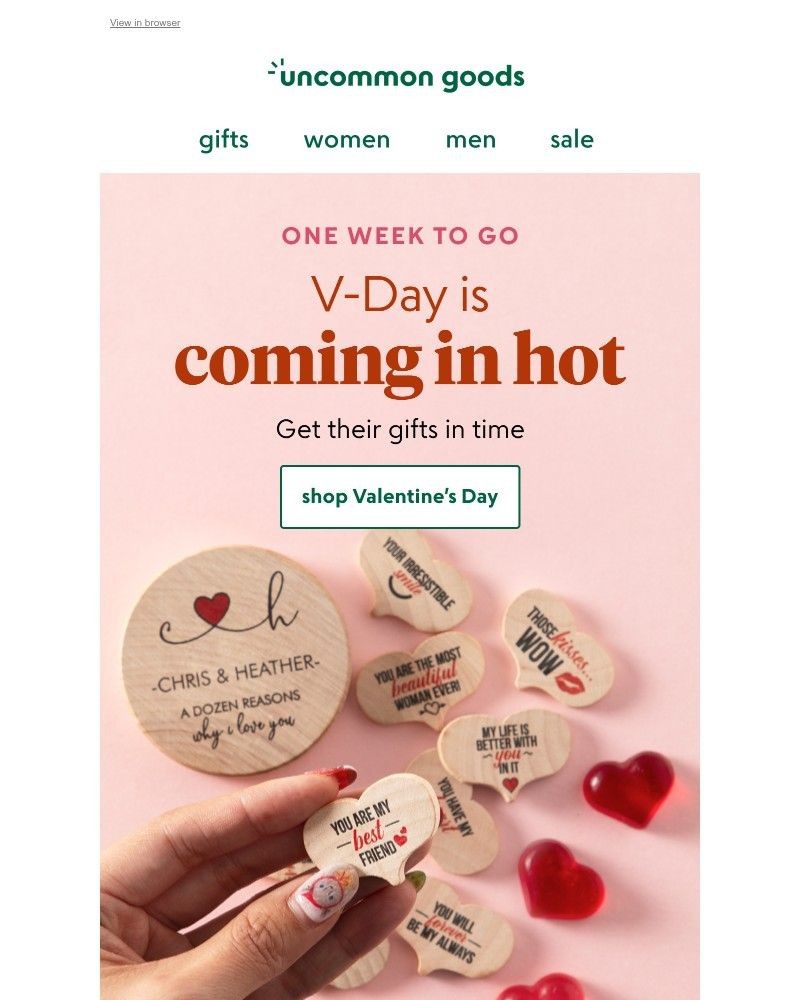 Screenshot of email sent to a UncommonGoods Newsletter subscriber