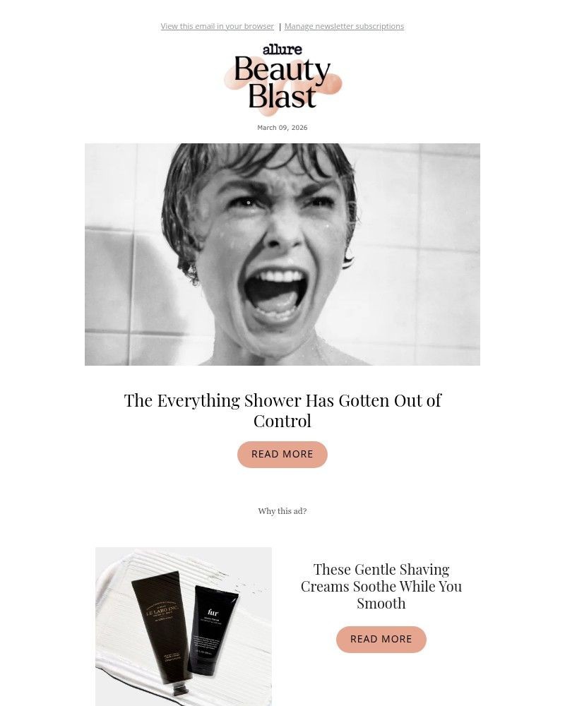 Screenshot of email sent to a allure Newsletter subscriber